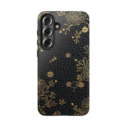 Floral Gold Foil Leather Texture Tough Phone Case