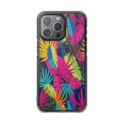 Tropical Neon Leaves Phone Case — Clear Magnetic Impact Case