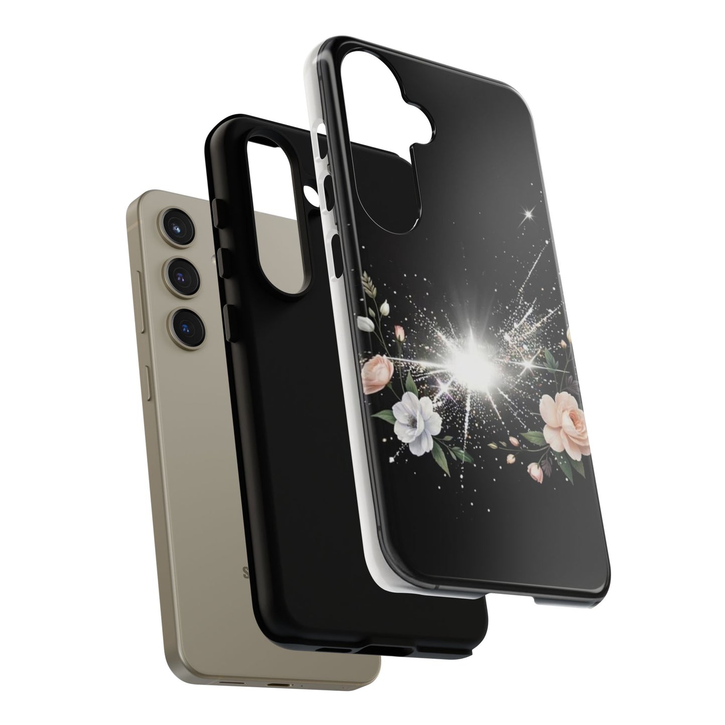 Floral Burst Phone Case — Protective Black Sparkle Design