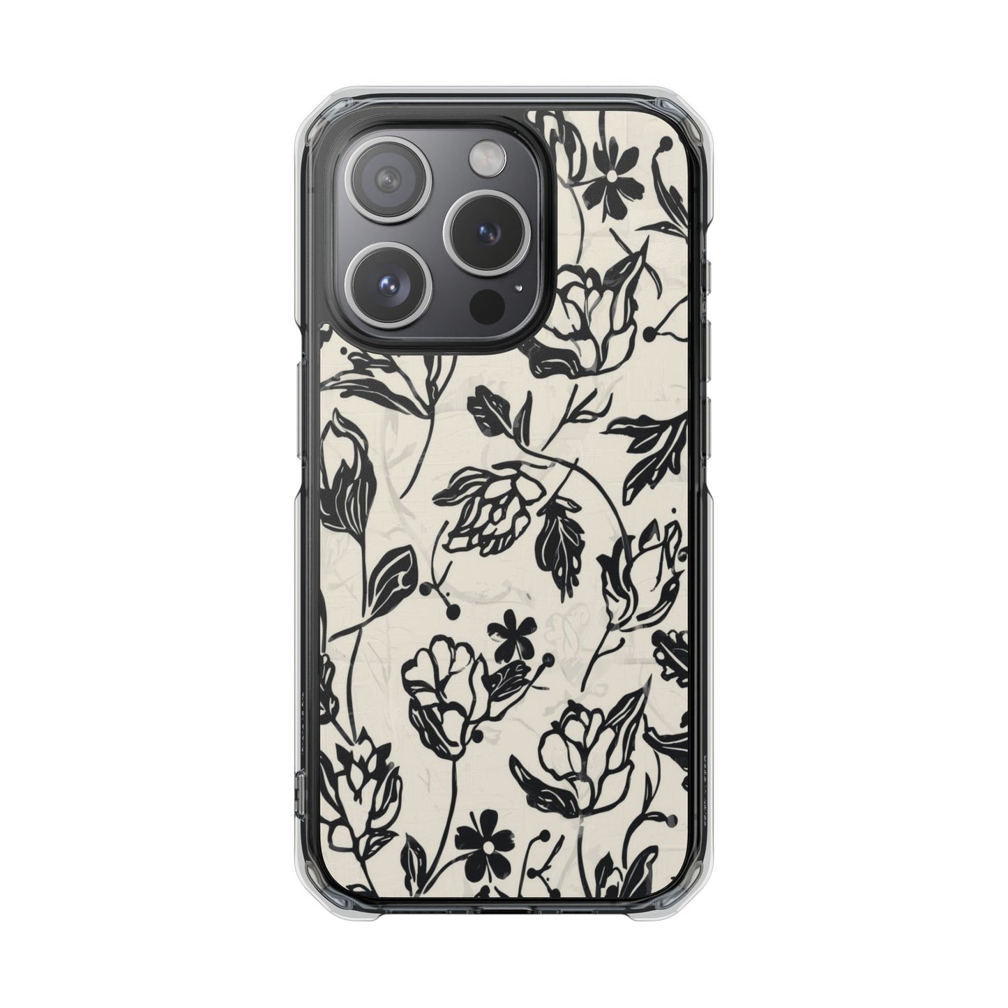 Floral Clear Magnetic Phone Case — Black Sketch Roses