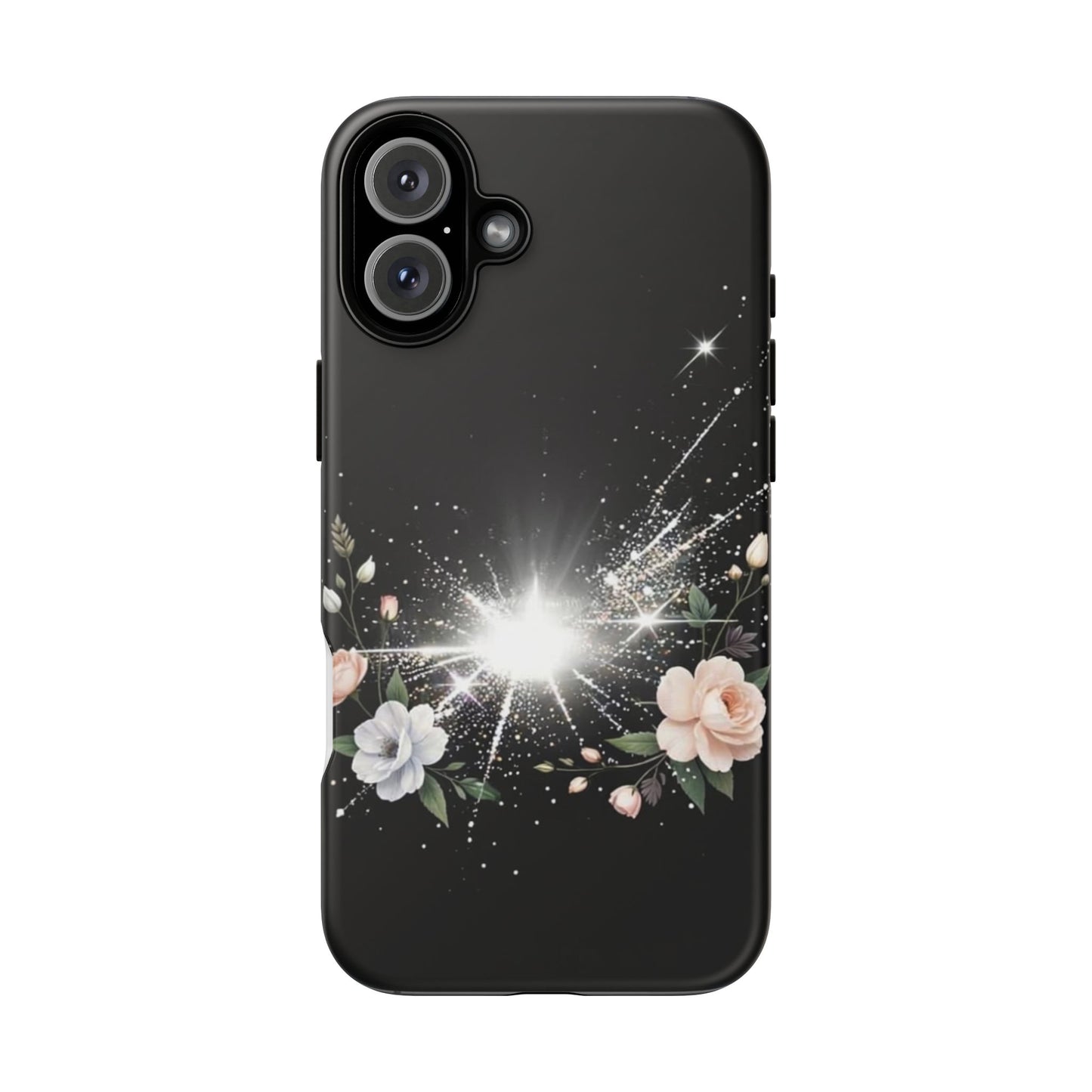 Floral Burst Phone Case — Protective Black Sparkle Design