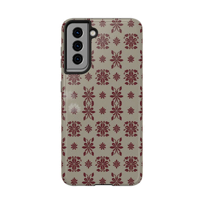 Tough Phone Case — Vintage Red Floral Pattern Protective Cover