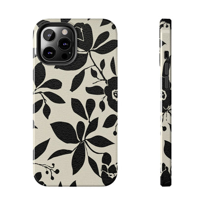 Tough Phone Case — Black Floral Silhouette Protective Cover