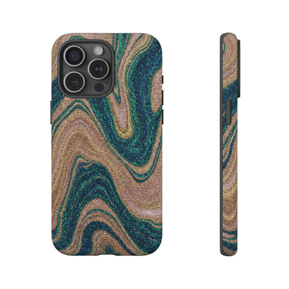 Marbled Teal & Gold Phone Case — Glitter Swirl Tough Case
