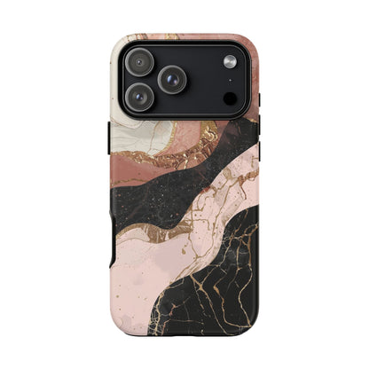 Marbled Rose Gold Phone Case — Abstract Pink & Black Protective Tough Case