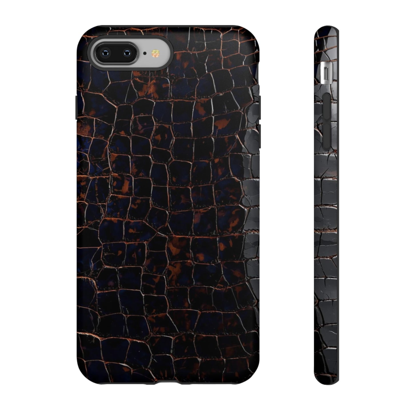 Croc-Embossed Tough Phone Case — Shockproof Black Alligator Texture