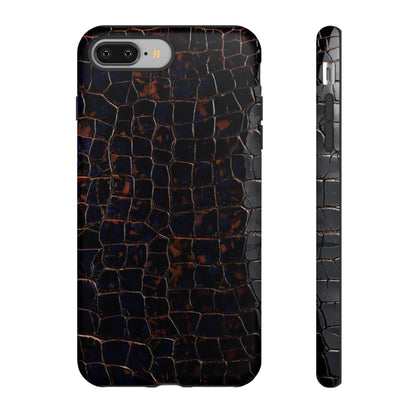 Croc-Embossed Tough Phone Case — Shockproof Black Alligator Texture