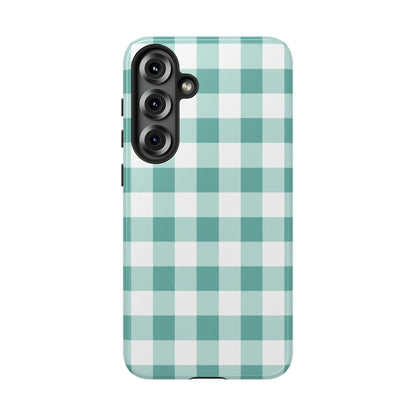Mint Green Buffalo Check Tough Phone Case — Durable Plaid Protective Cover