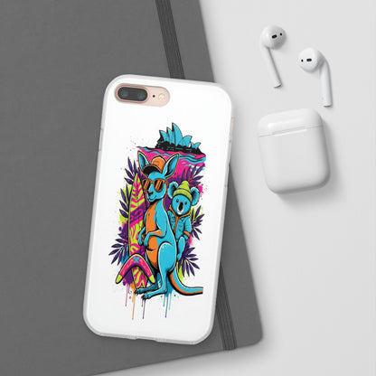 Kangaroo & Koala Surf Phone Case — Neon Aussie Beach Vibes Flexible Case