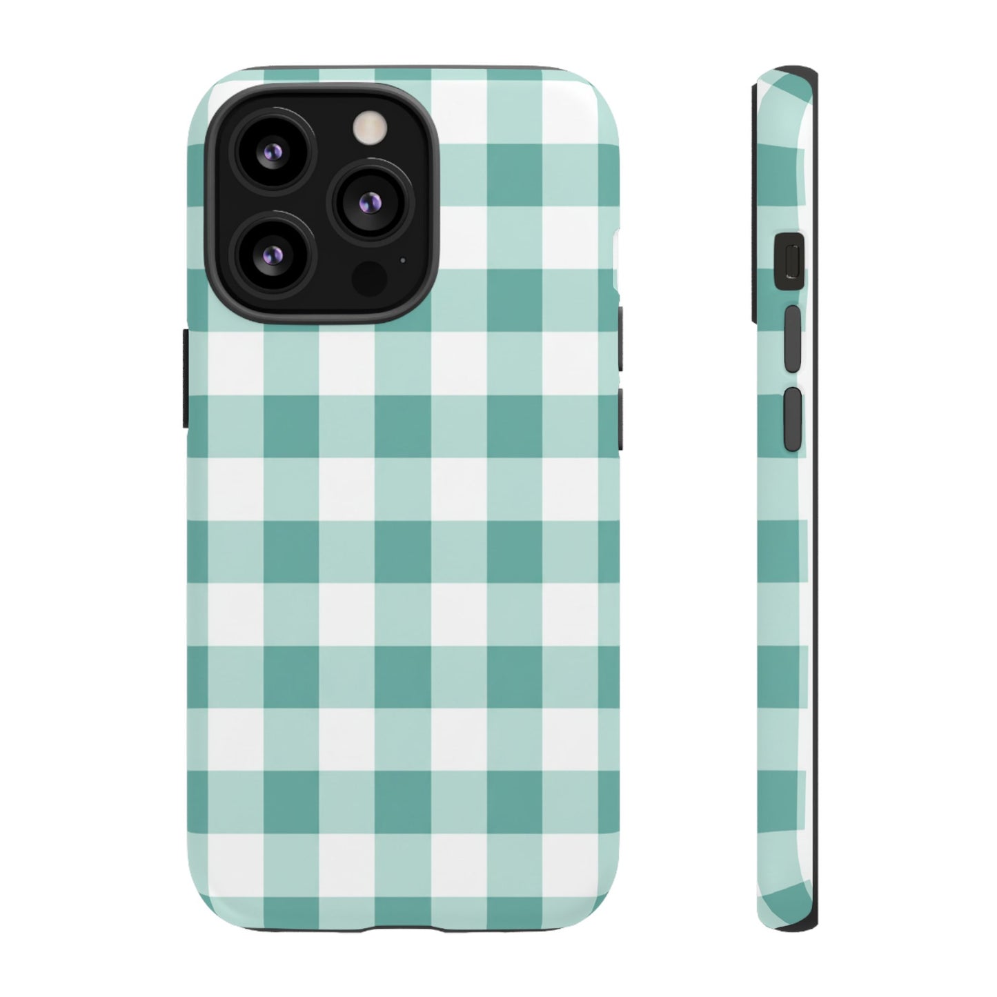 Mint Green Buffalo Check Tough Phone Case — Durable Plaid Protective Cover