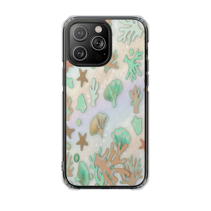 Clear Magnetic Phone Case — Iridescent Ocean Shells & Coral Design