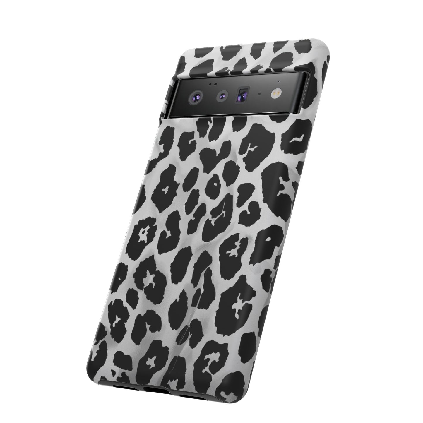 Leopard Print Tough Phone Case – Black & White Animal Pattern Protective Cover