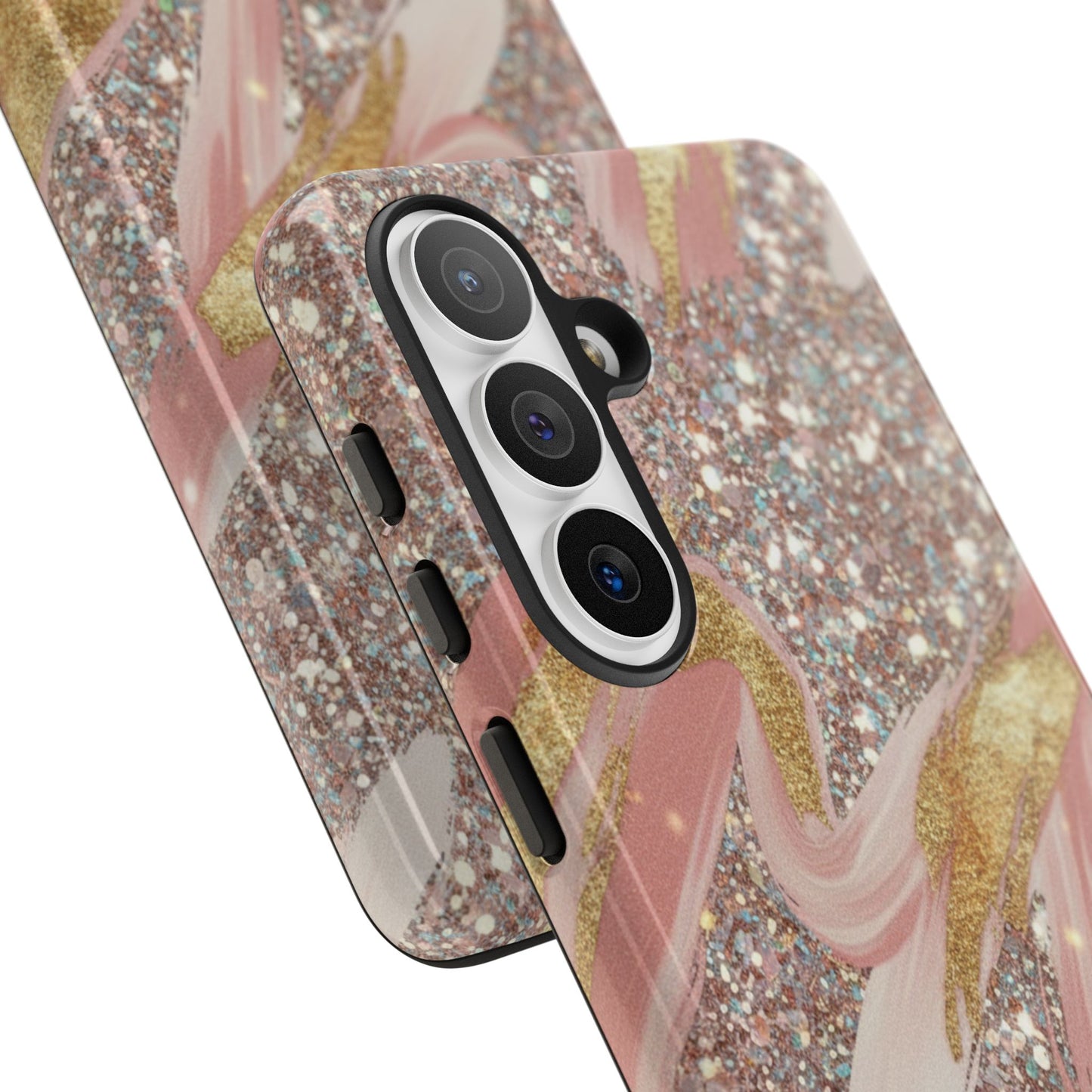 Glitter Blush Marble Phone Case — Pink Gold Swirl Tough Case