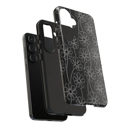 Floral Doodle Tough Phone Case — Black & Gray Daisy Pattern