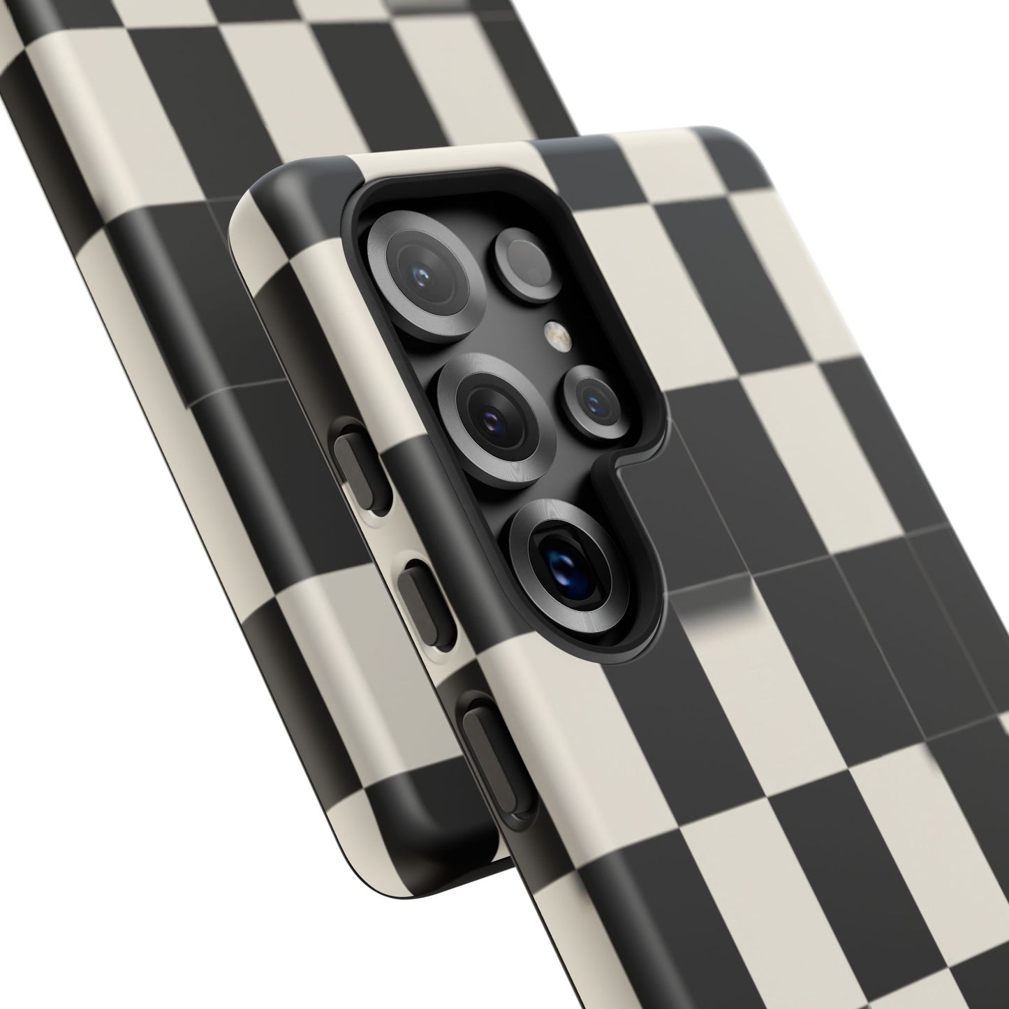 Checkerboard Tough Phone Case — Classic Black & Cream Grid Protective Cover