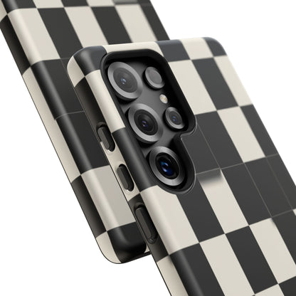 Checkerboard Tough Phone Case — Classic Black & Cream Grid Protective Cover