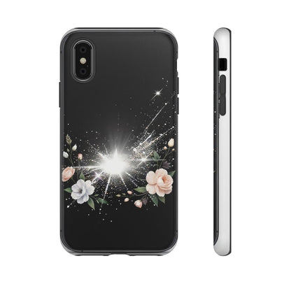 Floral Burst Phone Case — Protective Black Sparkle Design