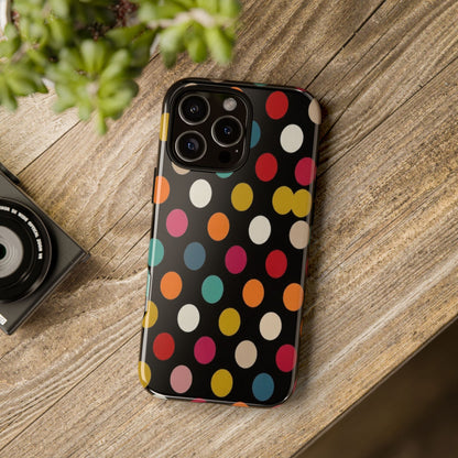 Polka Dot Tough Phone Case – Colorful Retro Dots on Black
