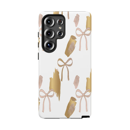 Phone Case — Gold Brushstroke & Blush Bow Pattern