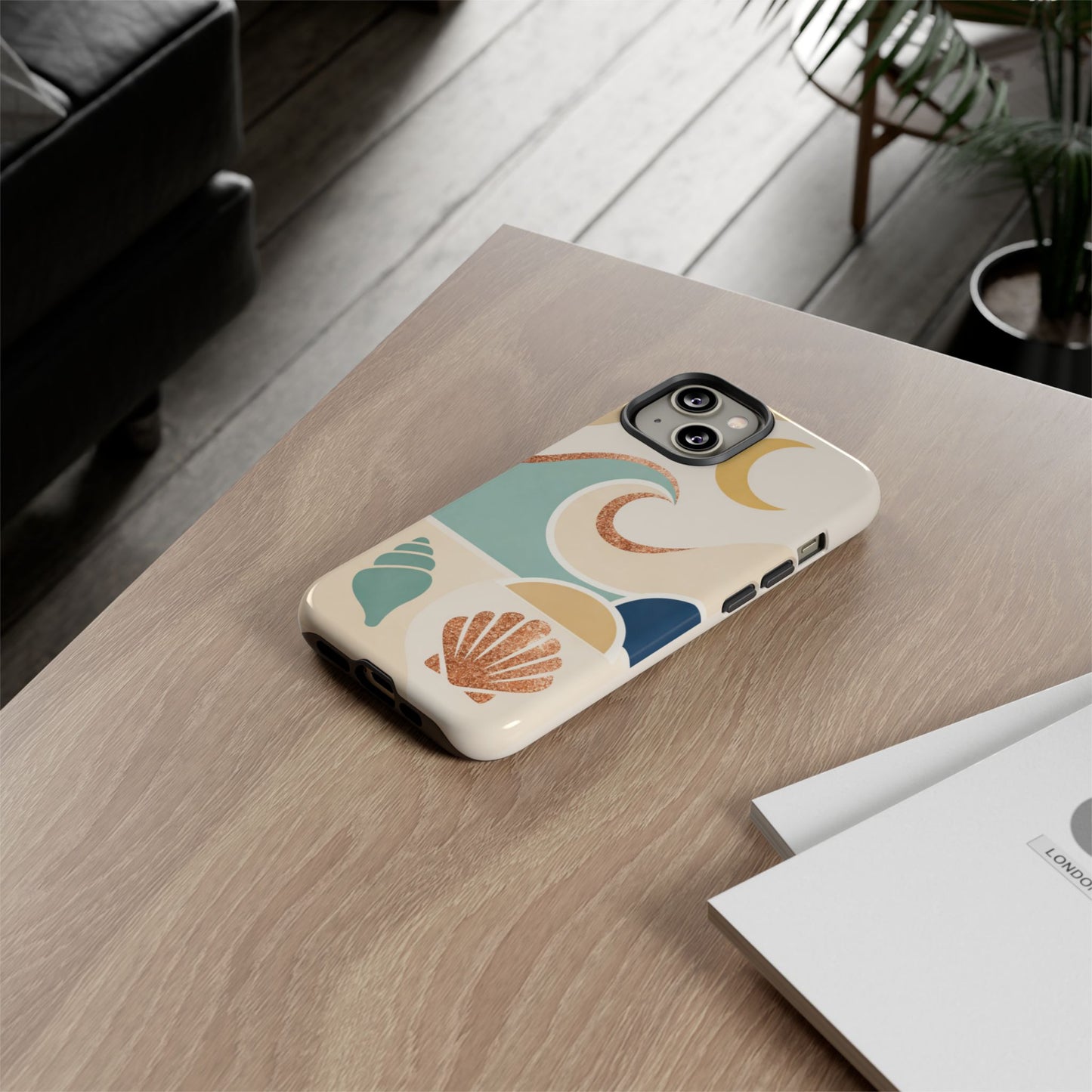 Sea Breeze Tough Phone Case — Retro Waves & Shells Design