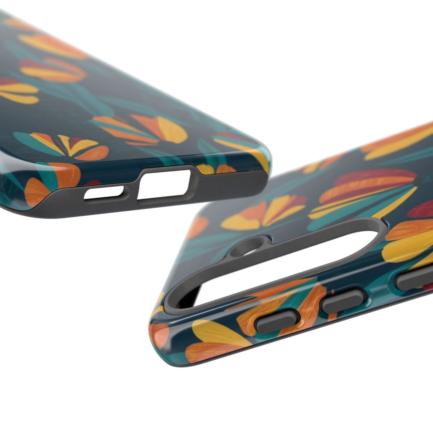 Floral Retro Teal Tough Phone Case — Vibrant Orange & Mustard Blooms