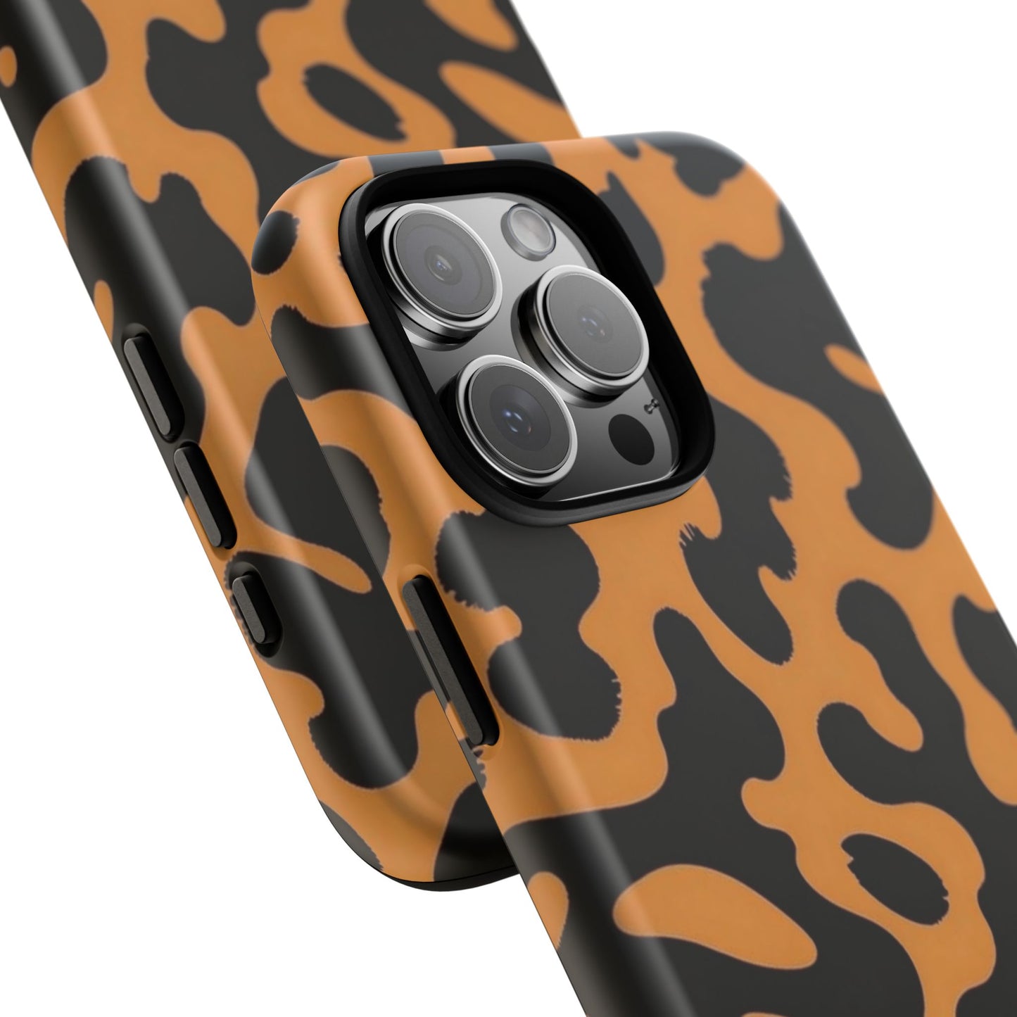 Leopard Print Phone Case — Orange & Black Tough Pattern Protective Cover