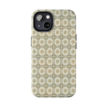 Daisy Tile Tough Phone Case — Retro Floral Protective Phone Cover