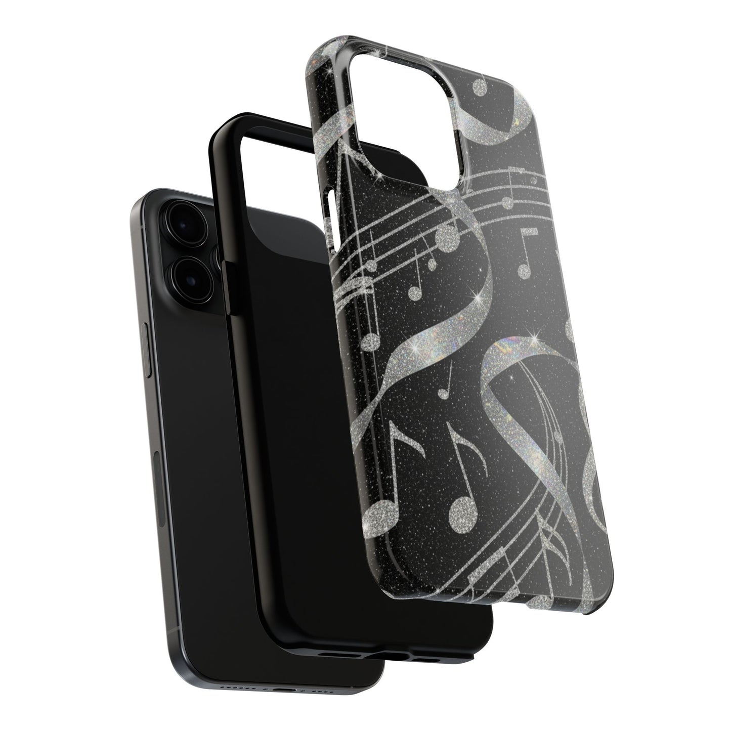 Musical Notes Tough Phone Case – Glitter Black Musician Phone Cover