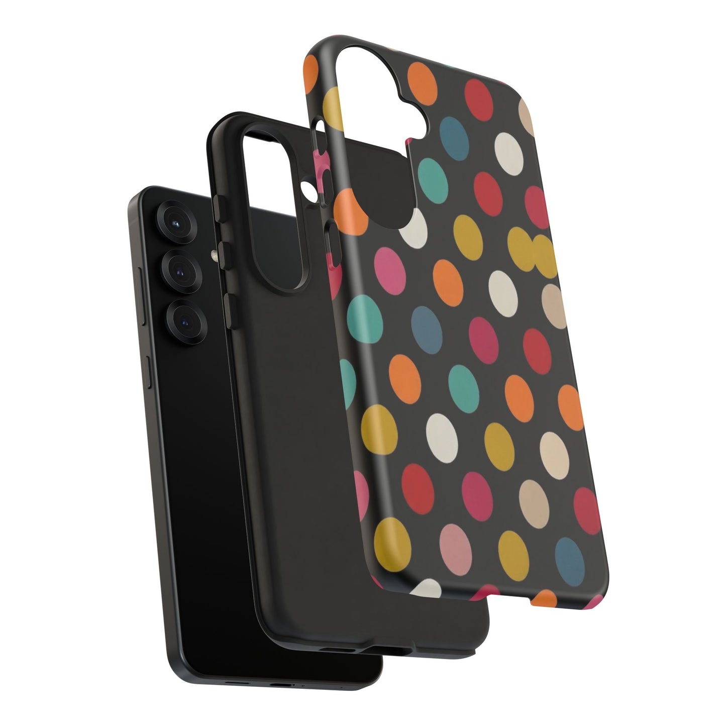 Polka Dot Tough Phone Case – Colorful Retro Dots on Black