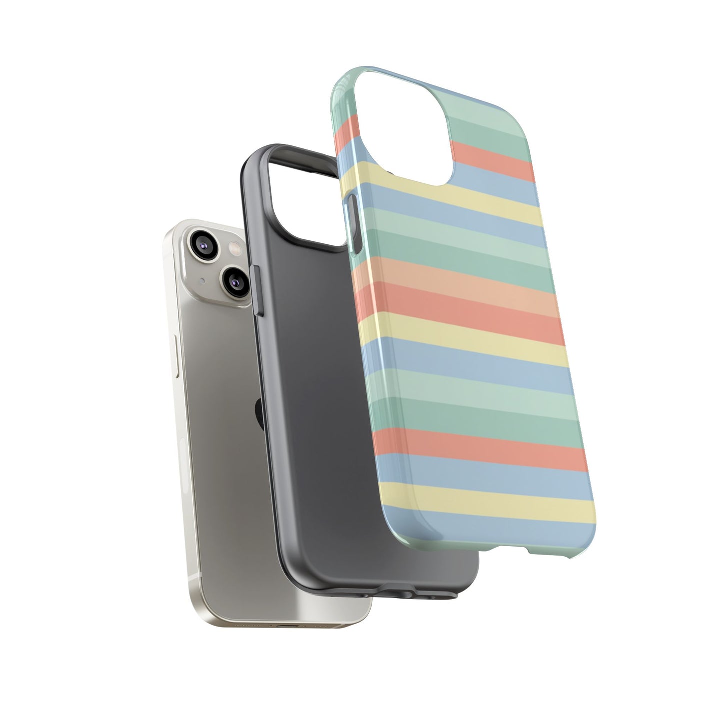 Pastel Striped Phone Case — Retro Horizontal Multi-Color Tough Case