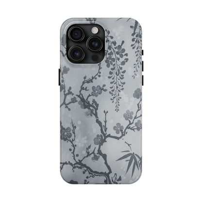 Tough Phone Case — Gray Cherry Blossom Ink Floral Design