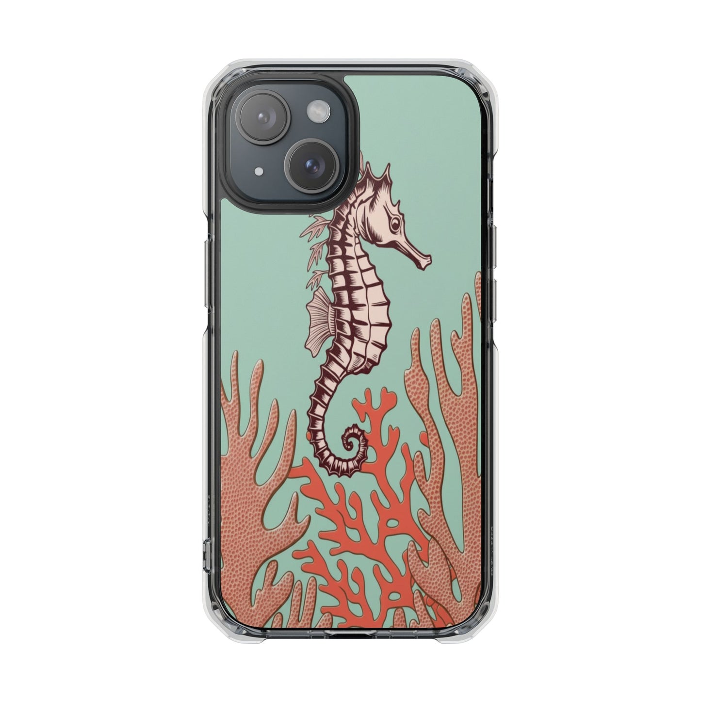 Clear Magnetic Phone Case — Seahorse & Coral Ocean Design