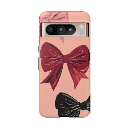 Bow Pattern Tough Phone Case — Pink, Red & Black Decorative Bows