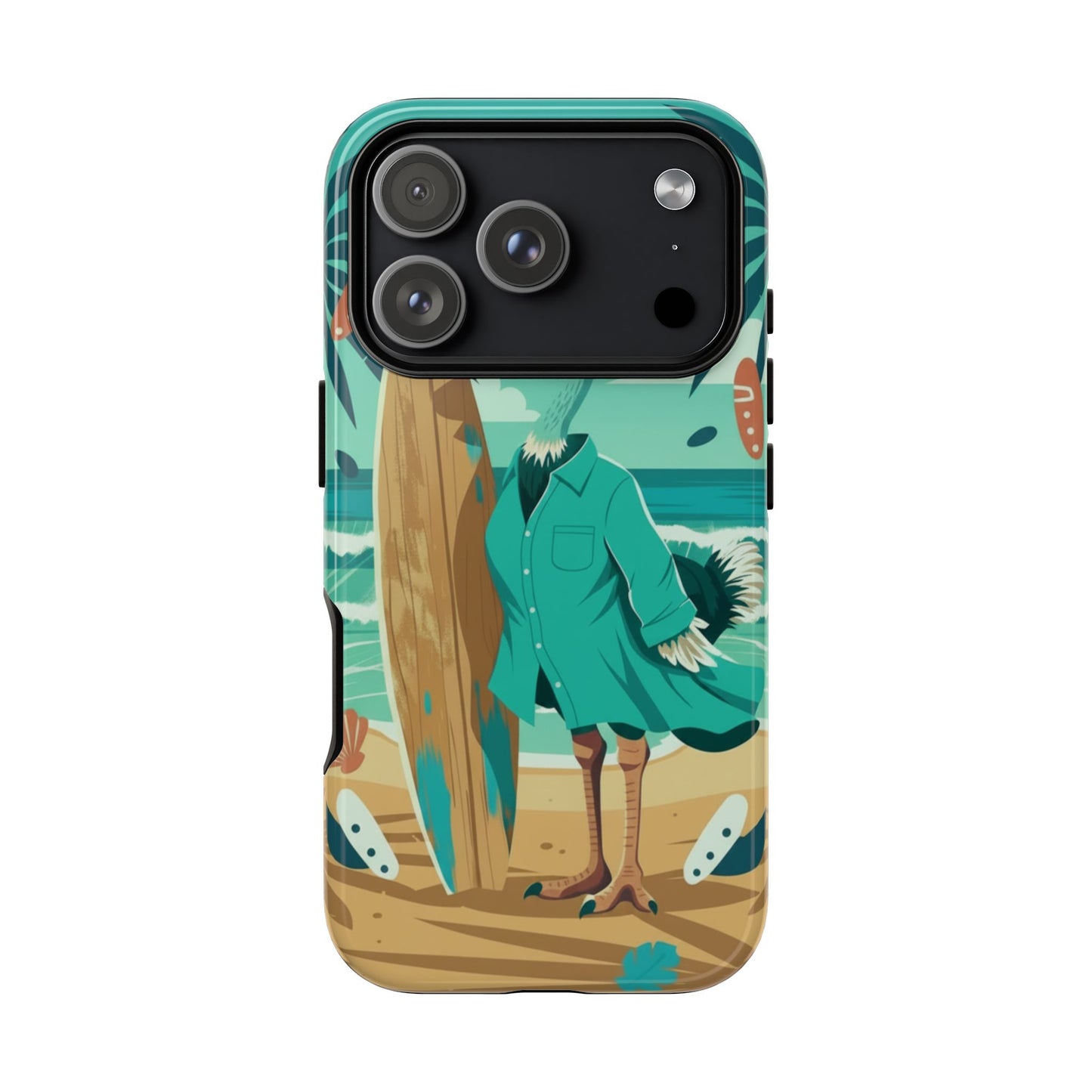 Phone Case — Retro Dressed Seagull Surfing Beach Illustration