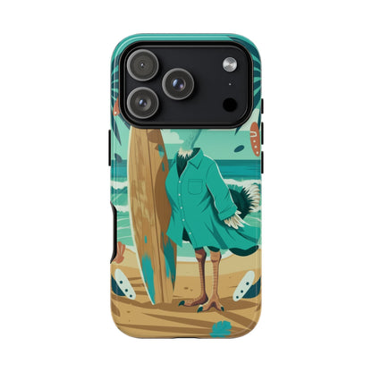 Phone Case — Retro Dressed Seagull Surfing Beach Illustration