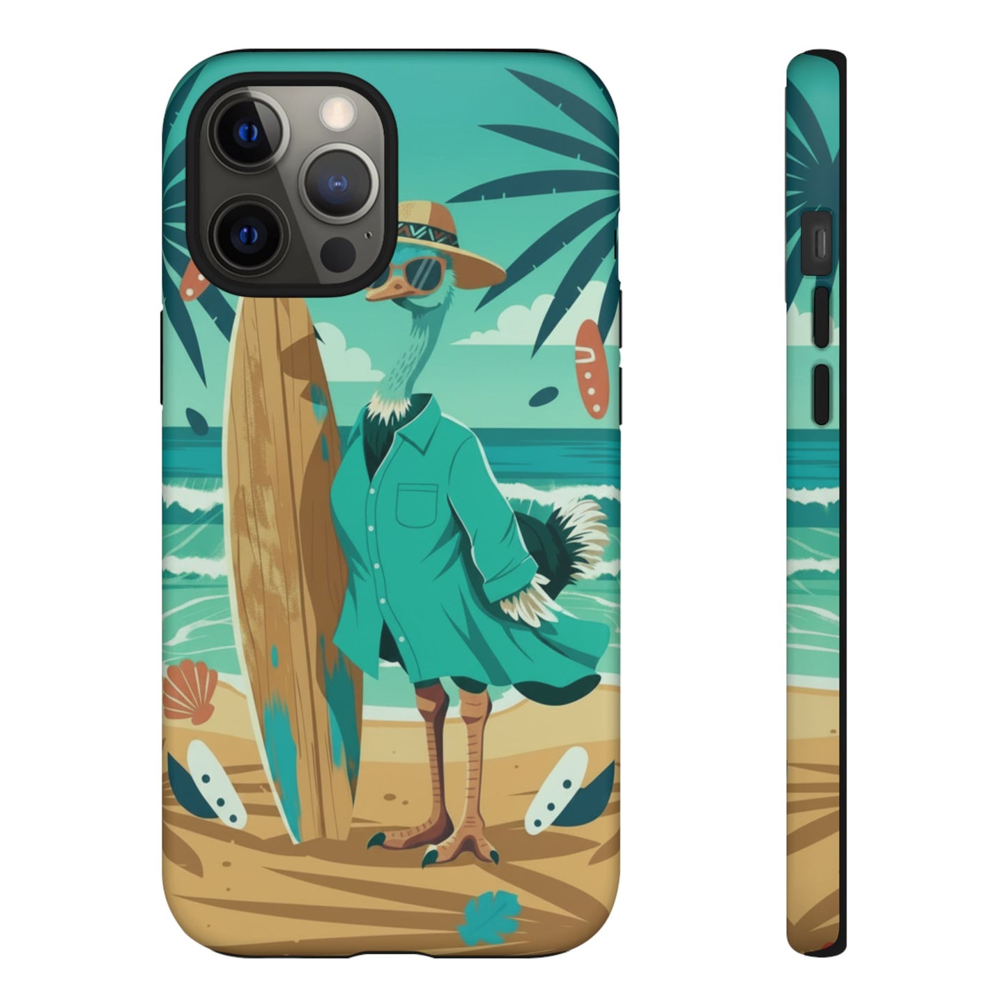 Phone Case — Retro Dressed Seagull Surfing Beach Illustration