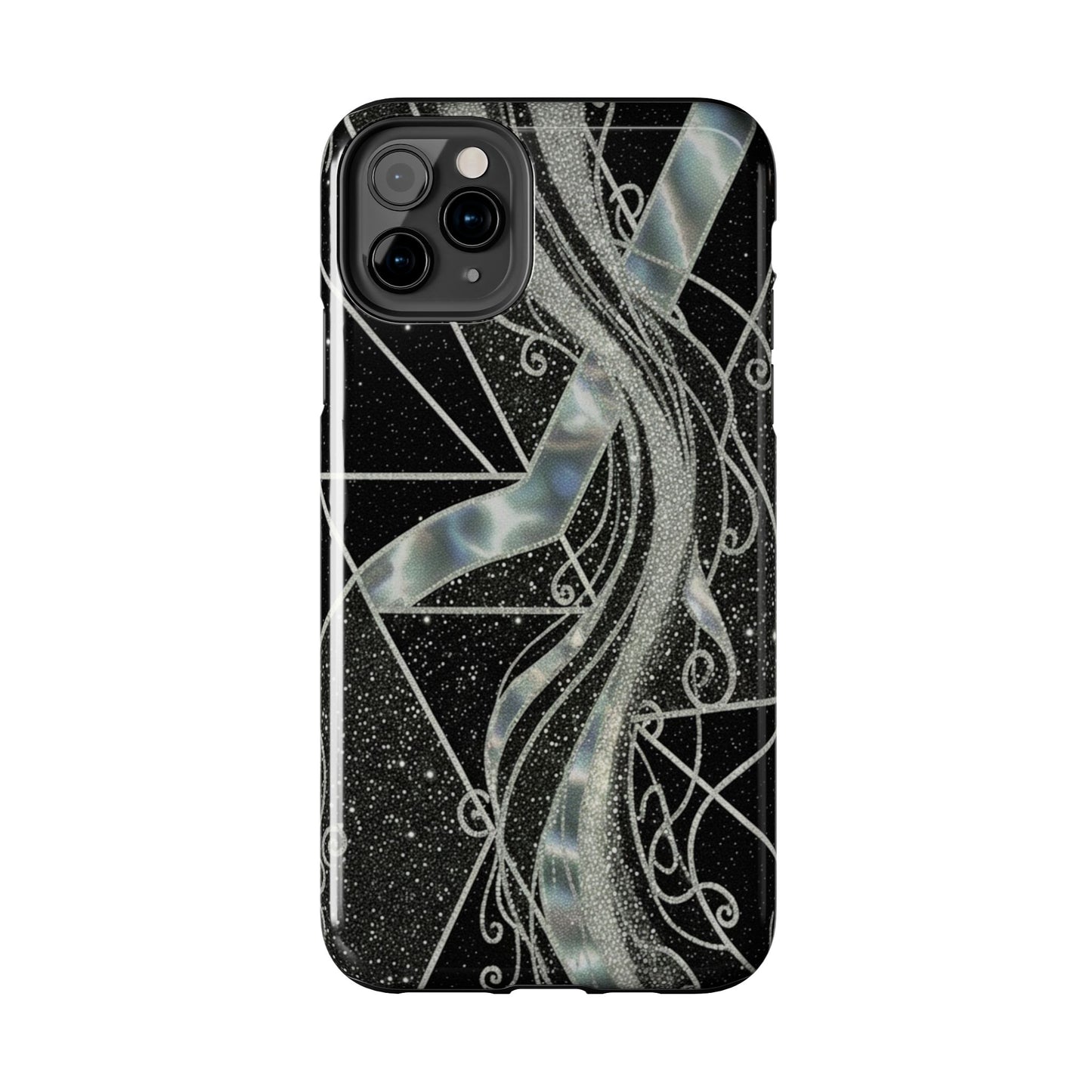 Geometry Tough Phone Case — Iridescent Ribbon on Black Celestial Background