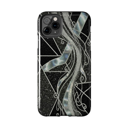 Geometry Tough Phone Case — Iridescent Ribbon on Black Celestial Background