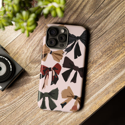 Bow Pattern Phone Case - Pink, Brown & Black Bows Protective Cover