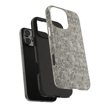 Gray Floral Tough Phone Case — Durable Protective Phone Cover with Vintage Botanical Pattern