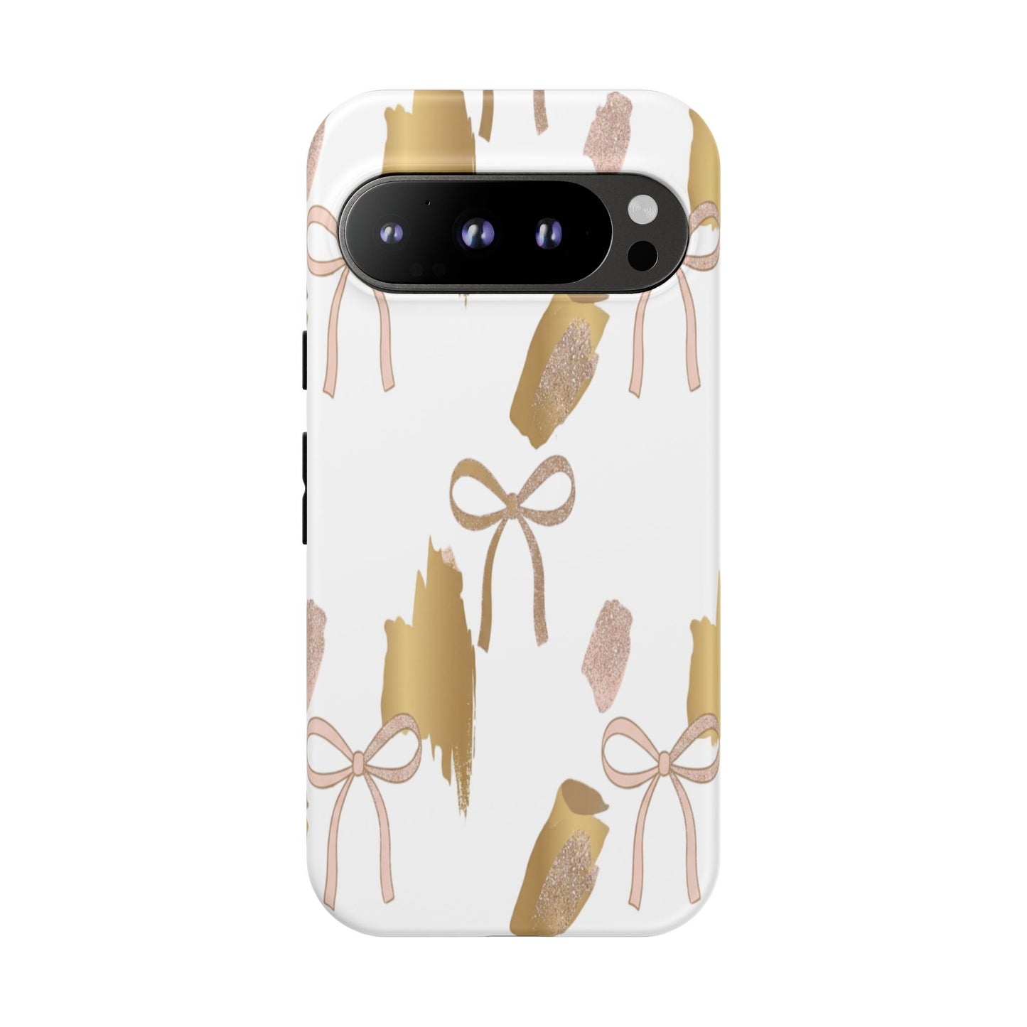 Phone Case — Gold Brushstroke & Blush Bow Pattern