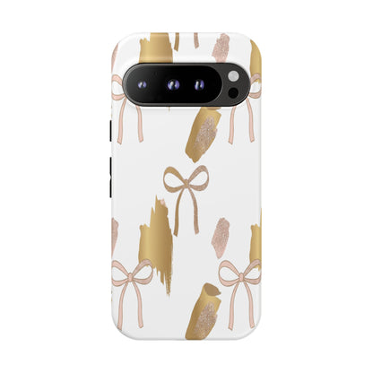 Phone Case — Gold Brushstroke & Blush Bow Pattern