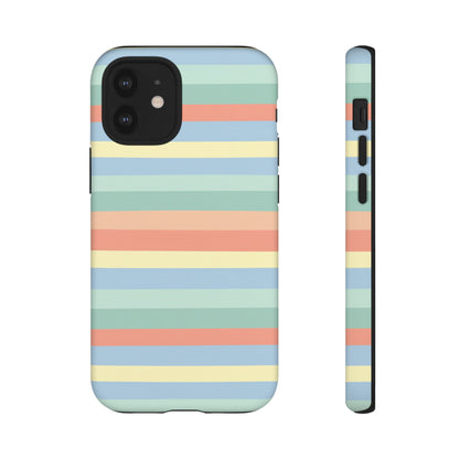 Pastel Striped Phone Case — Retro Horizontal Multi-Color Tough Case