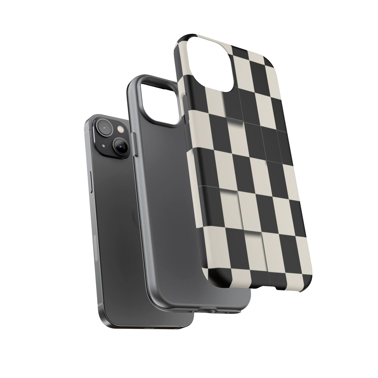 Checkerboard Tough Phone Case — Classic Black & Cream Grid Protective Cover