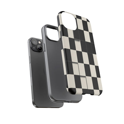 Checkerboard Tough Phone Case — Classic Black & Cream Grid Protective Cover