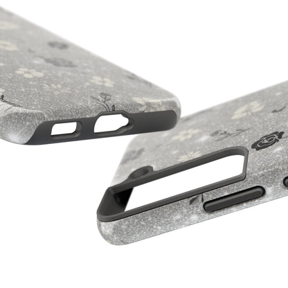 Floral Glitter Tough Phone Case — Black & Silver Vintage Flower Protective Cover