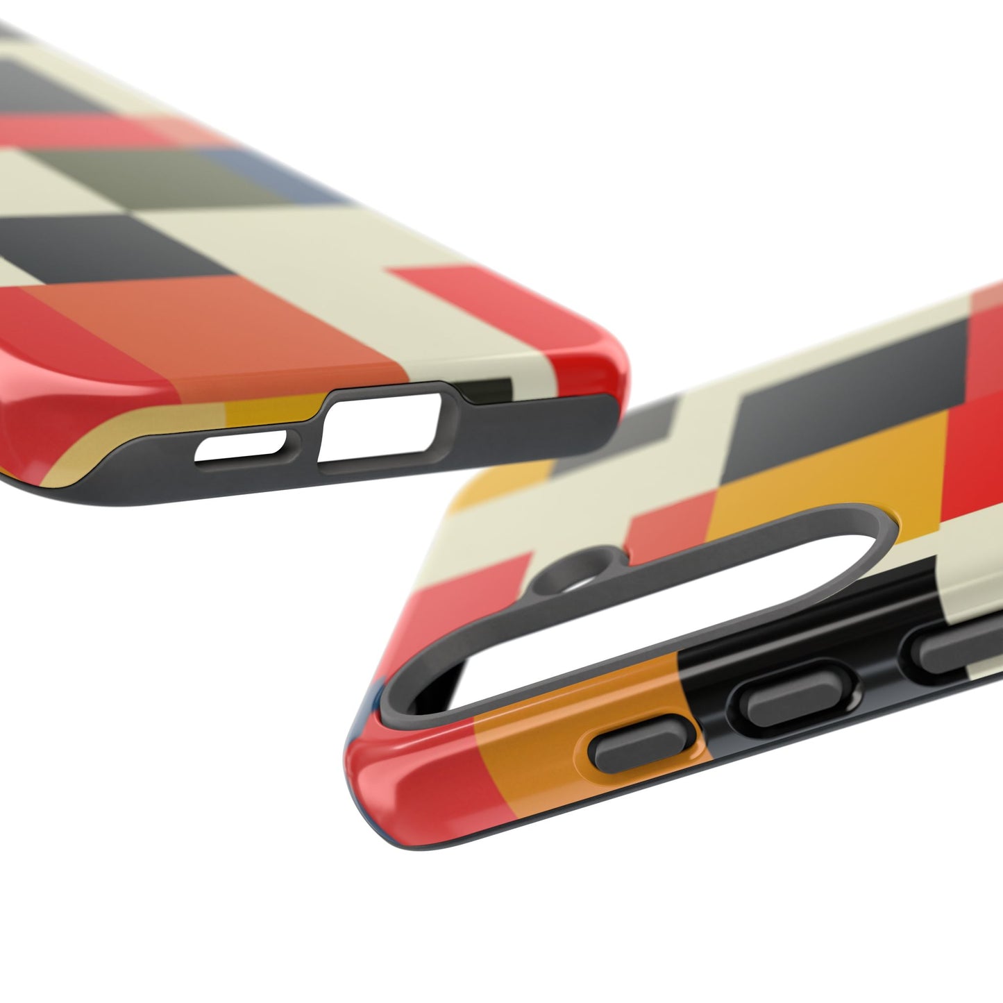 Abstract Color Block Tough Phone Case — Retro Geometric Protective Cover