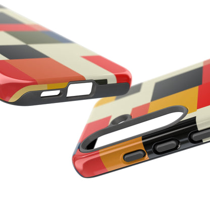 Abstract Color Block Tough Phone Case — Retro Geometric Protective Cover