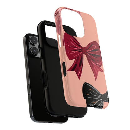 Bow Pattern Tough Phone Case — Pink, Red & Black Decorative Bows