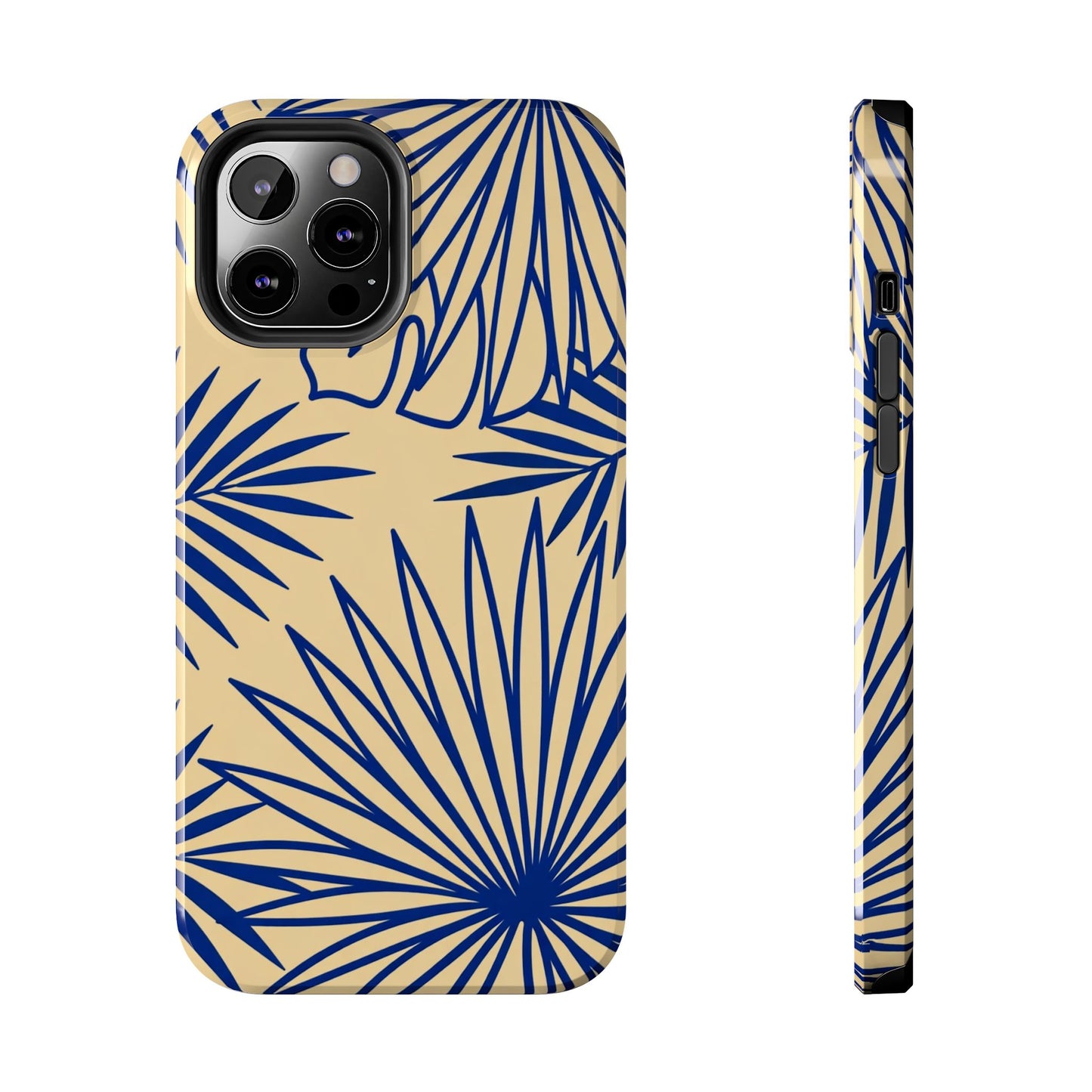 Tropical Palm Pattern Tough Phone Case — Navy Blue Fan Leaves on Sand